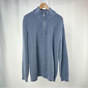 L.L. Bean 1/4 Zip Mock Neck Organic Cotton Pullover Sweater in Blue Size XL Tall